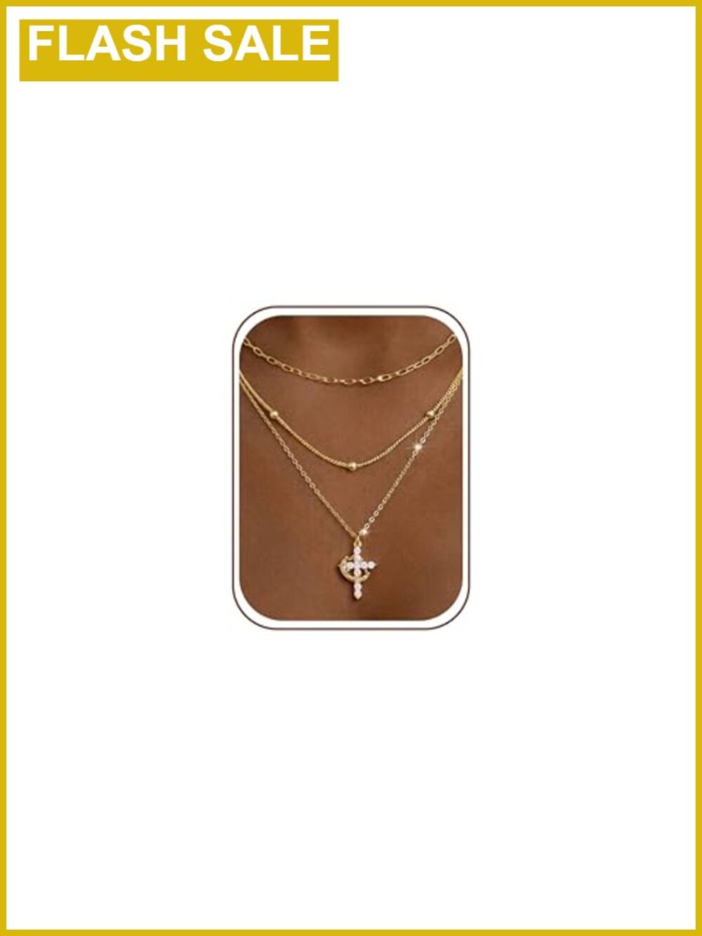Layered Cross Necklace Set 14K Gold Plated Women Stackable Chain